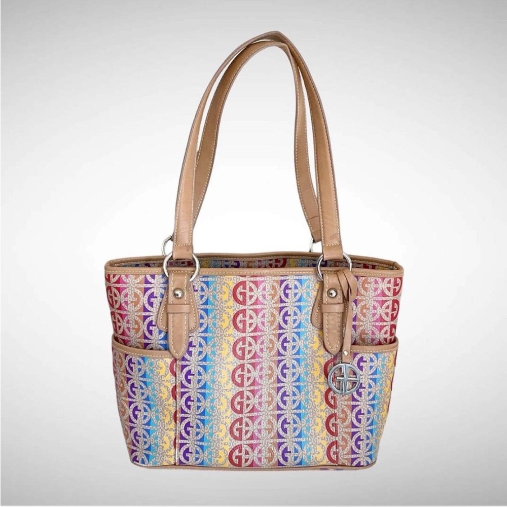 NEW Giani Bernini Rainbow Mulitcolor Logo Tote Bag Snap Closure Double Straps